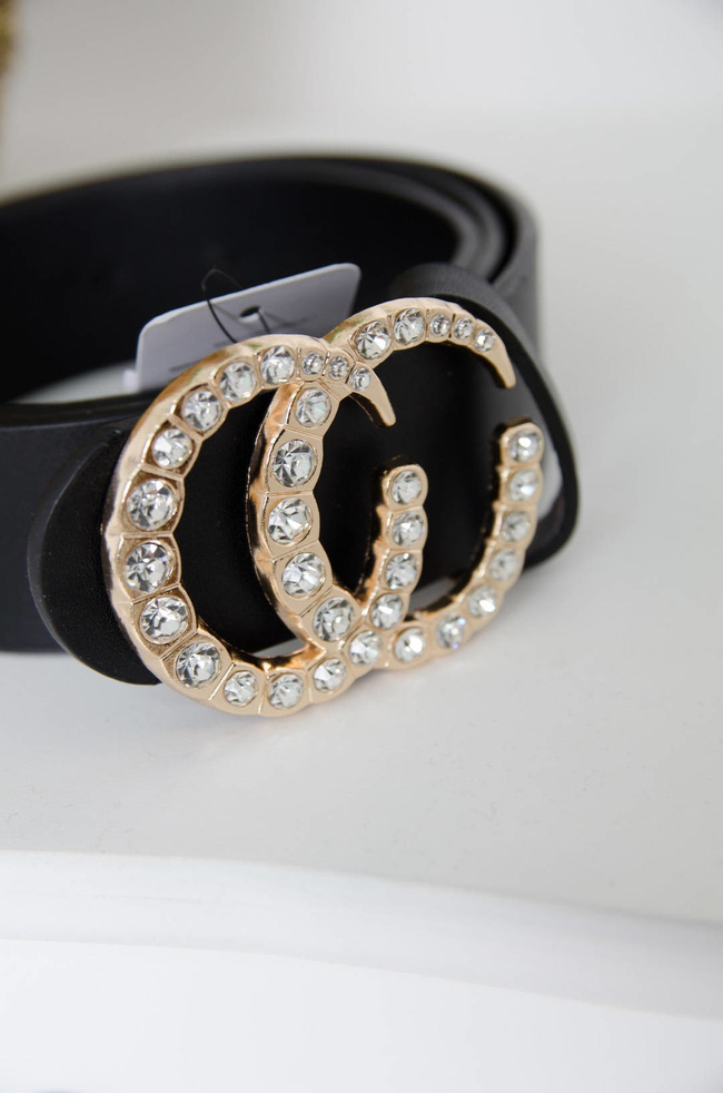 CZARNY SZEROKI PASEK -ZŁOTA KLAMERKA Z CYRKONIAMI