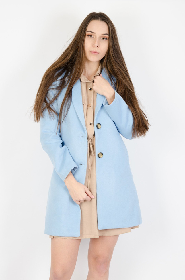 WIOSENNY PŁASZCZ W PASTELOWYM ODCIENIU - NIEBIESKI