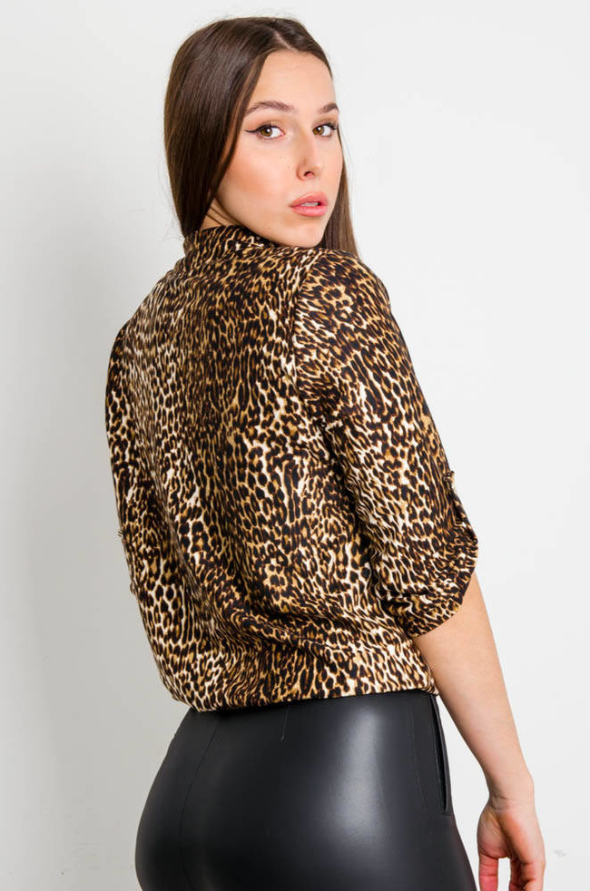 CZARNA BLUZKA W PANTERKĘ Z GUMKĄ NA DOLE