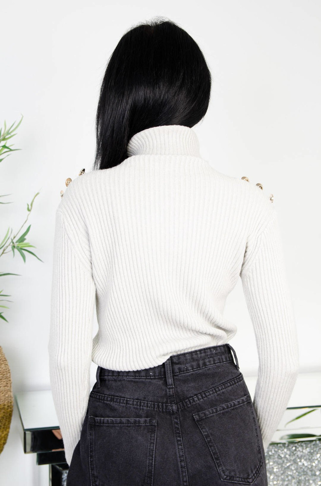 JASNO SZARY PRĄŻKOWANY GOLF ZE ZŁOTYMI GUZIKAMI