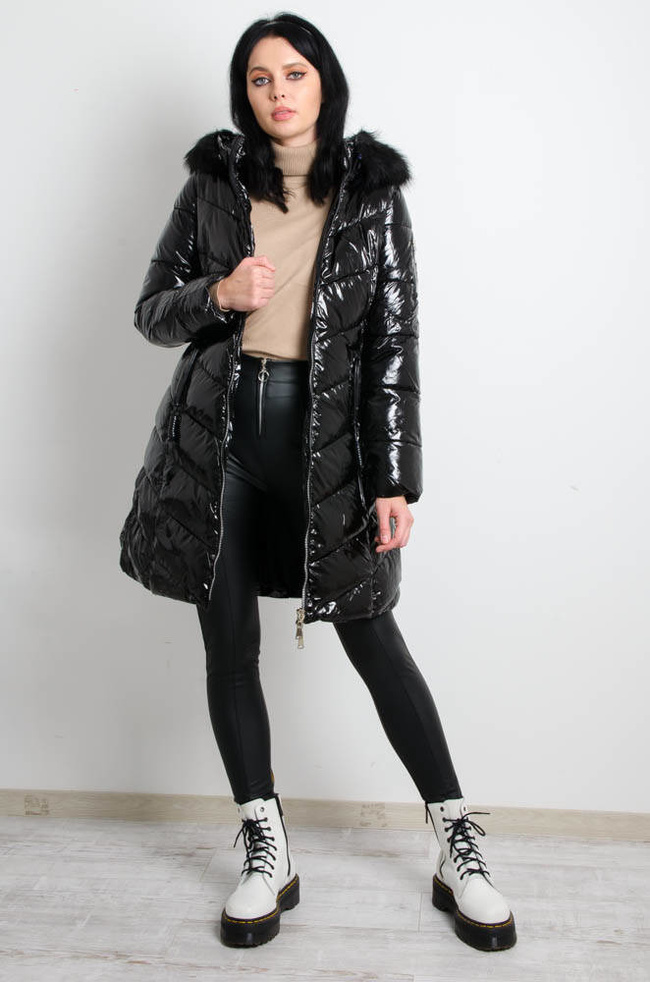 DŁUGA WINYLOWA KURTKA ZIMOWA