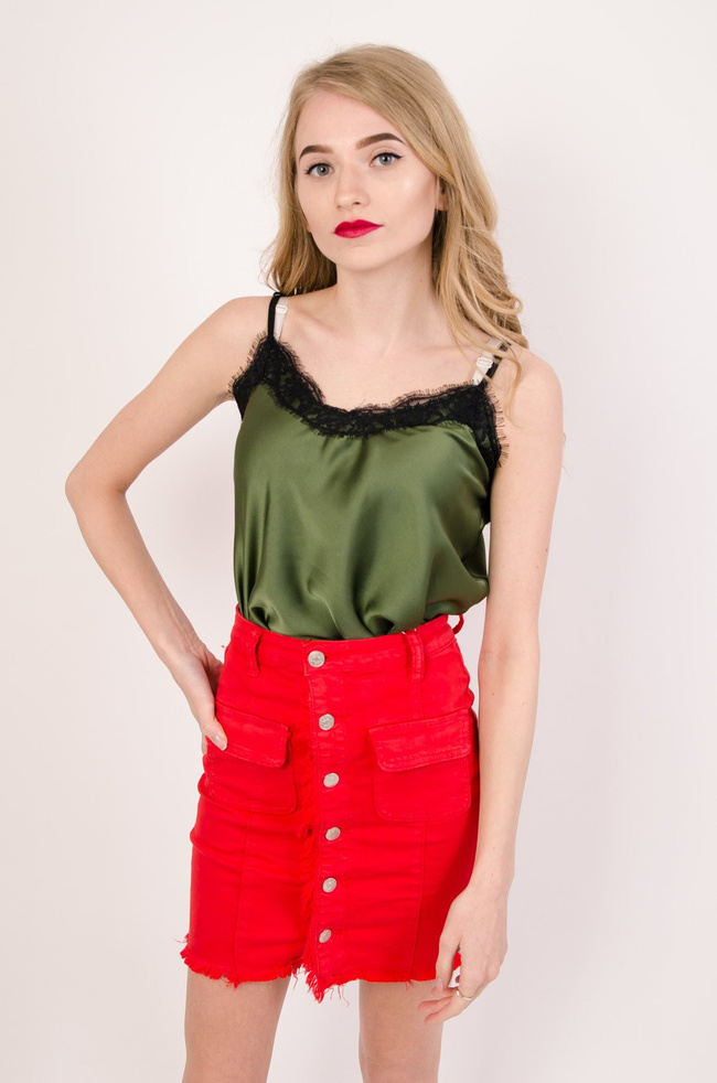 Zielona satynowa bluzeczka z koronką 