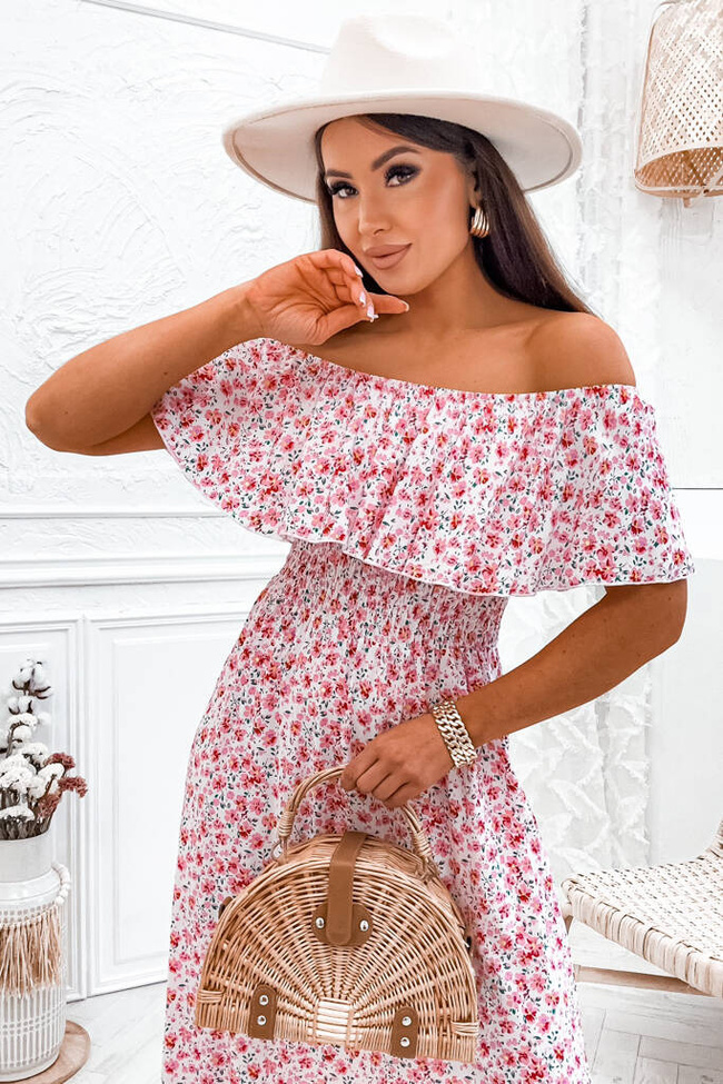 SUKIENKA HISZPANKA MAXI W KWIATY- RÓŹOWA