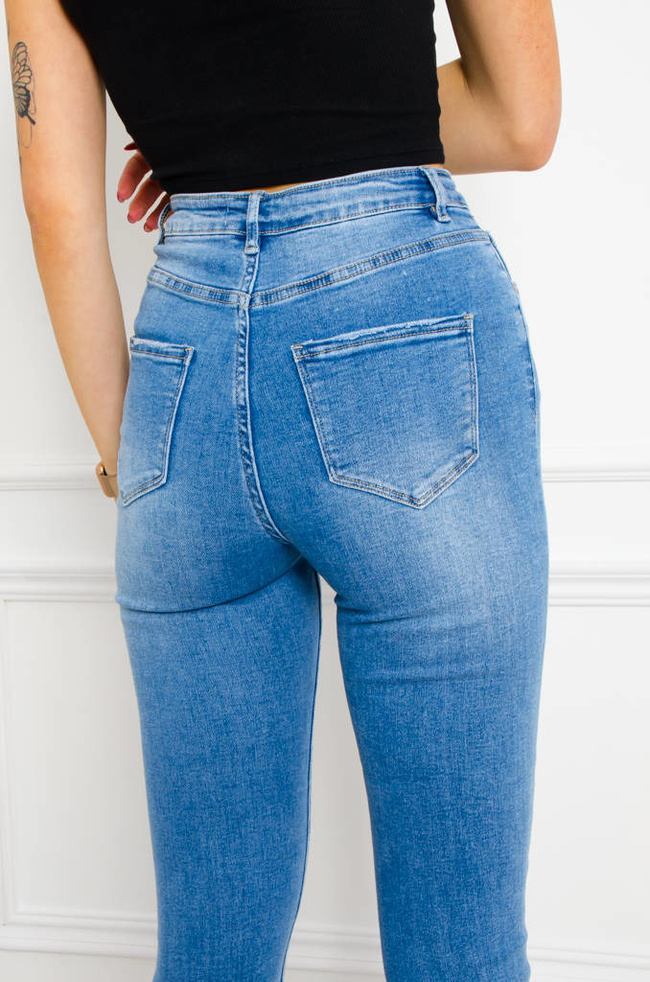 SPODNIE JEANSOWE SKINNY Z BARDZO WYSOKIM STANEM- JASNY JEANS