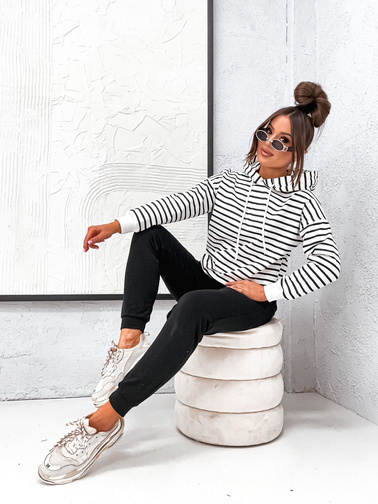 KOMPLET DRESOWY SPODNIE+ BLUZA W PASKI- CZARNA