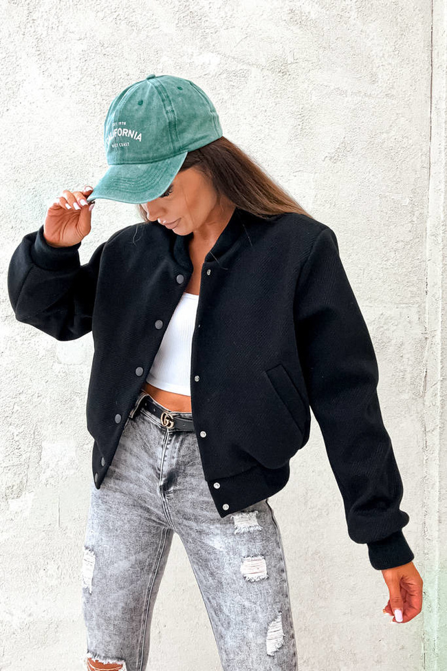 KURTKA OVERSIZE BOMBERKA ZAPINANA NA GUZIKI- CZARNA