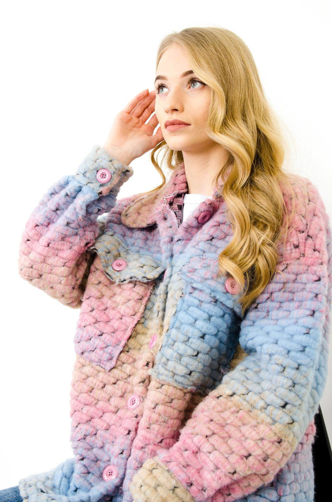 WIOSENNY PŁASZCZYK MULTIKOLOR - NIEBIESKO-RÓŻOWY