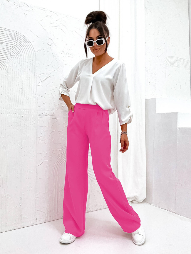 SPODNIE KULOTY Z SZEROKIMI NOGAWKAMI- NEONOWY RÓŻ