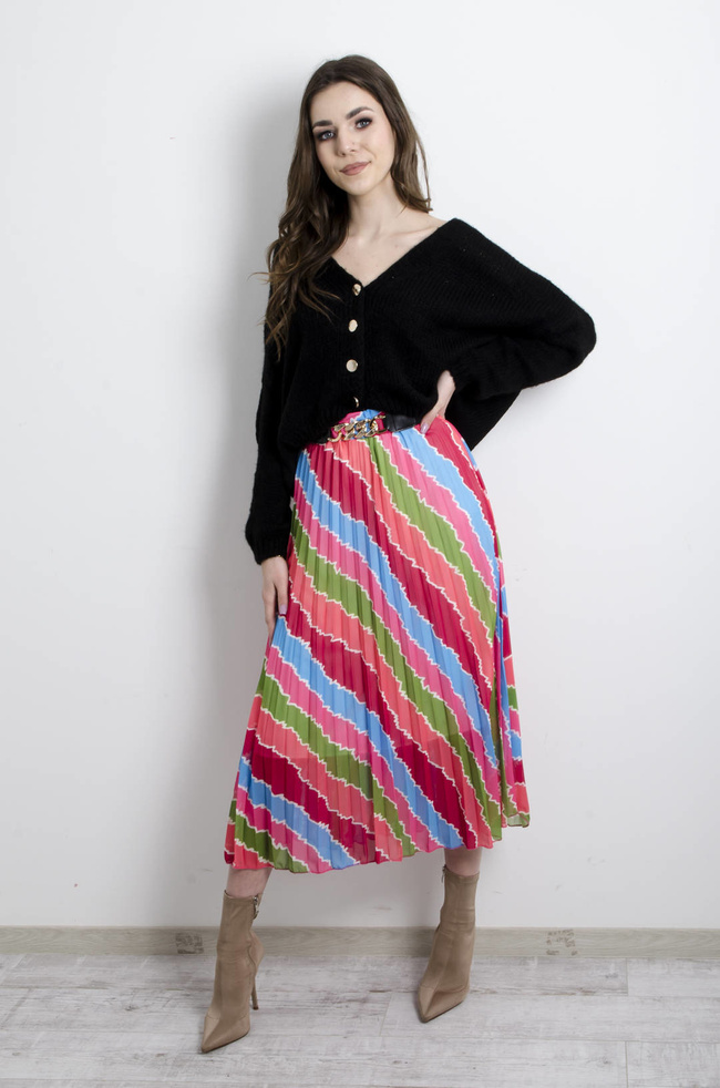 SPÓDNICA WZORZYSTA PLISOWANA Z PASKIEM- CZERWONA