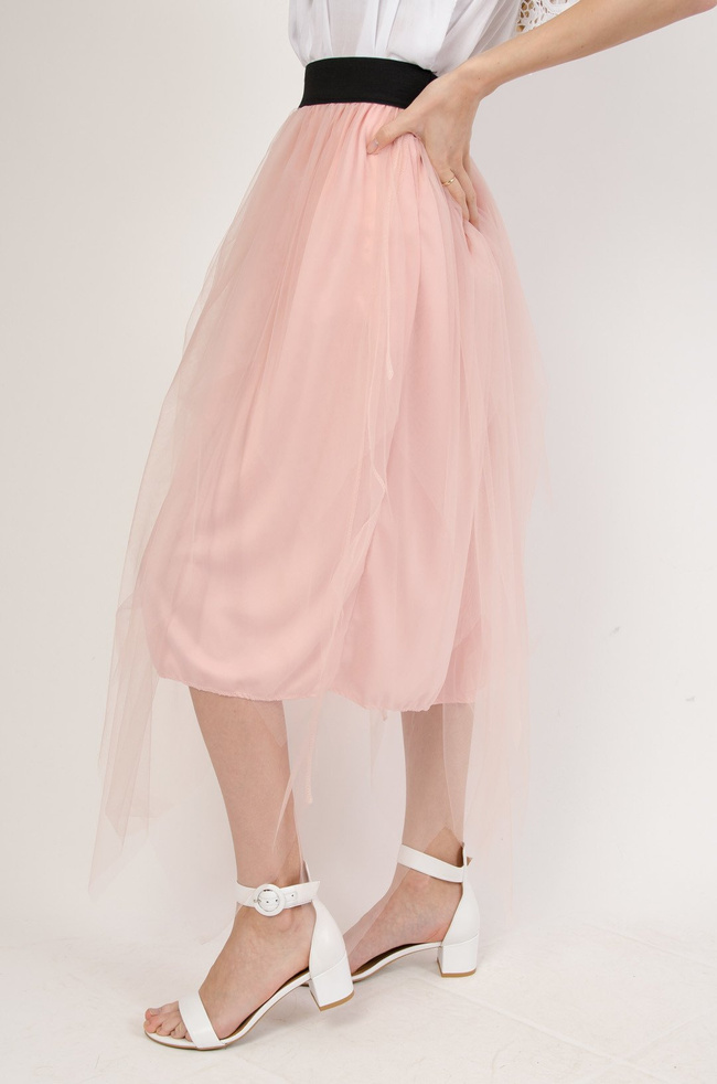 Różowa spódnica midi z tiulem