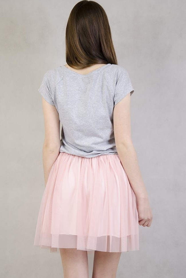 Sukienka z szarą górą i różowym tiulowym dołem