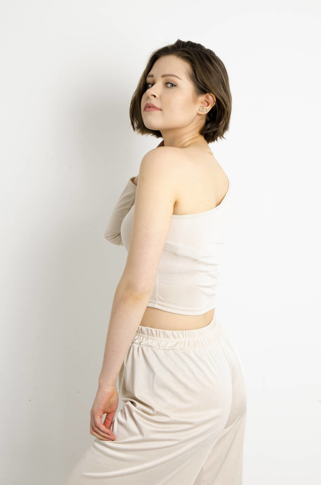 KOMPLET SPODNIE+ TOP - BEŻOWY