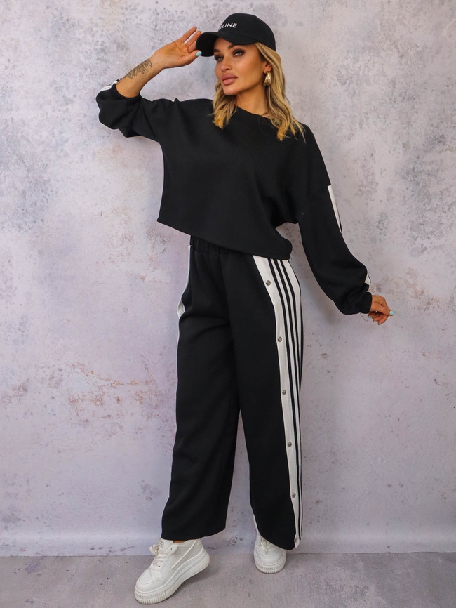 KOMPLET DRESOWY BLUZA+ SPODNIE Z LAMPASAMI- CZARNY