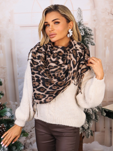 CHUSTA DZIANINOWA W PANTERKĘ- BEŻOWA