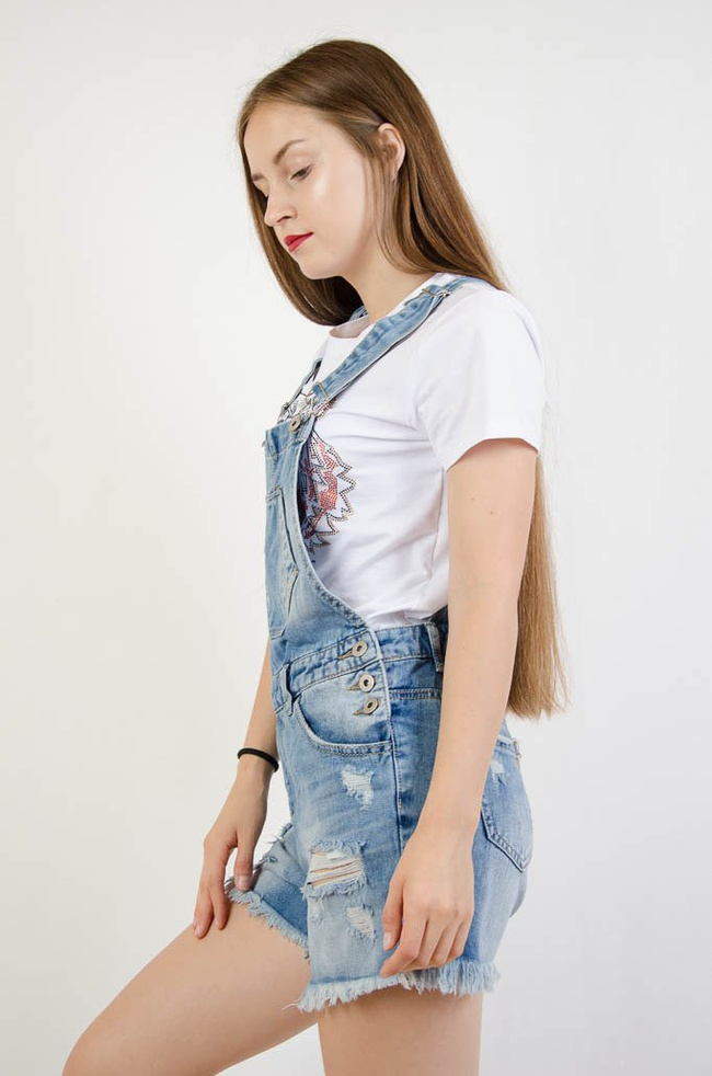 Jasne Jeansowe szorty ogrodniczki