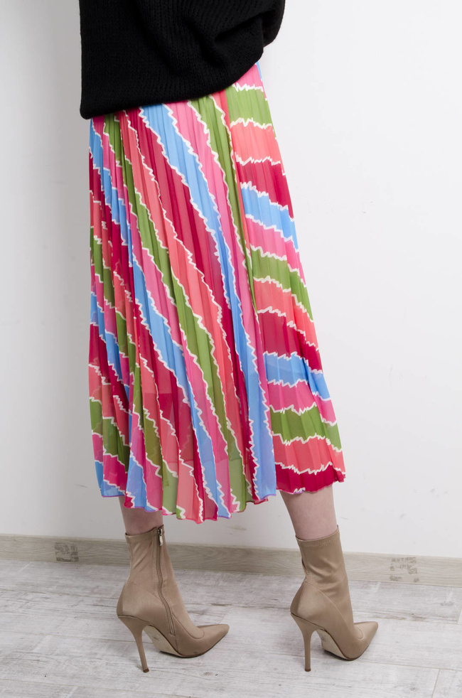 SPÓDNICA WZORZYSTA PLISOWANA Z PASKIEM- CZERWONA