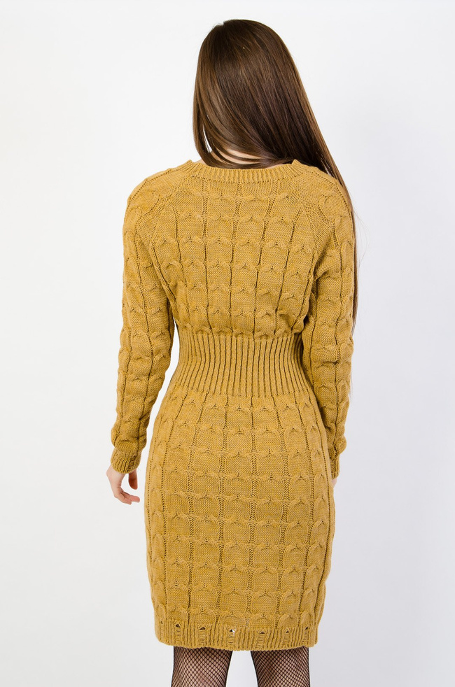 Musztardowa sweterkowa sukienka 