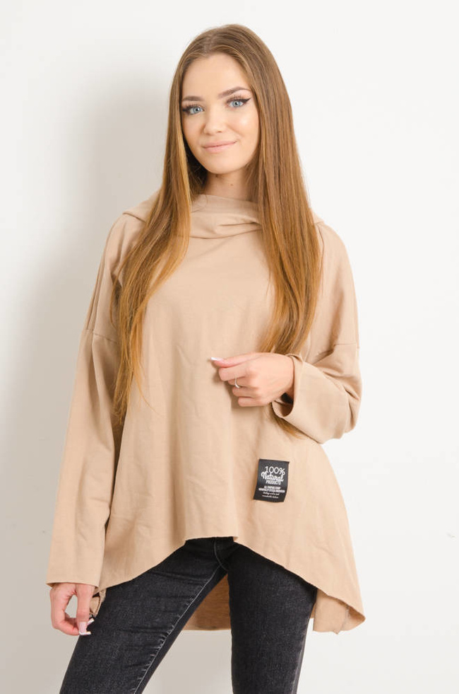 ASYMETRYCZNA BLUZKA Z OZDOBNĄ NASZYWKĄ- BRĄZOWA