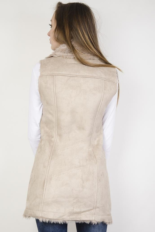 Beżowa kamizelka z futerkowym wnętrzem