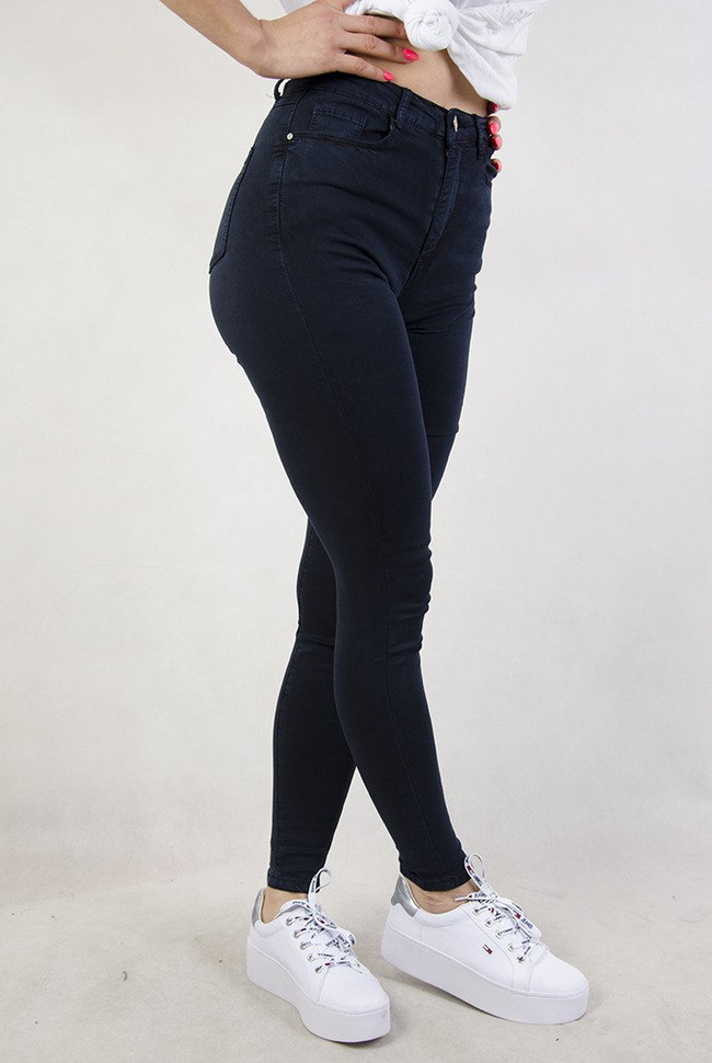 Granatowe dopasowane spodnie z wysokim stanem