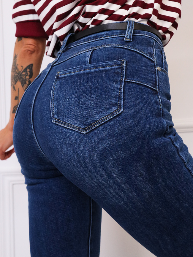 SPODNIE JEANSOWE SKINNY PUSH UP + PASEK- NIEBIESKIE