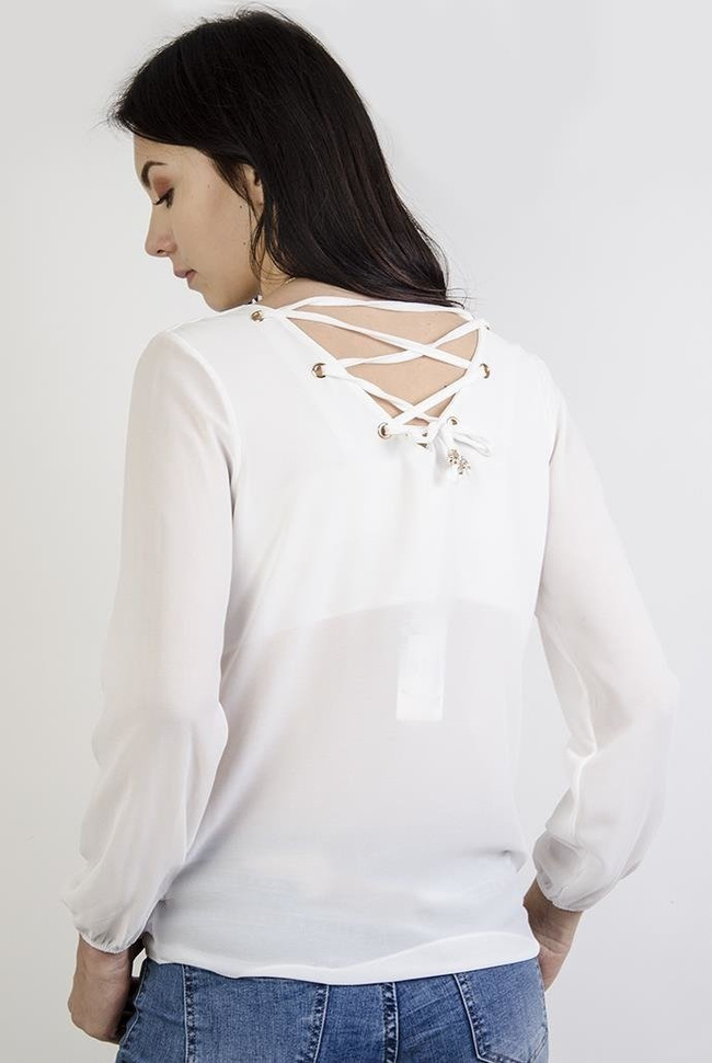 Biała bluzka koszulowa z wiązaniem z tyłu