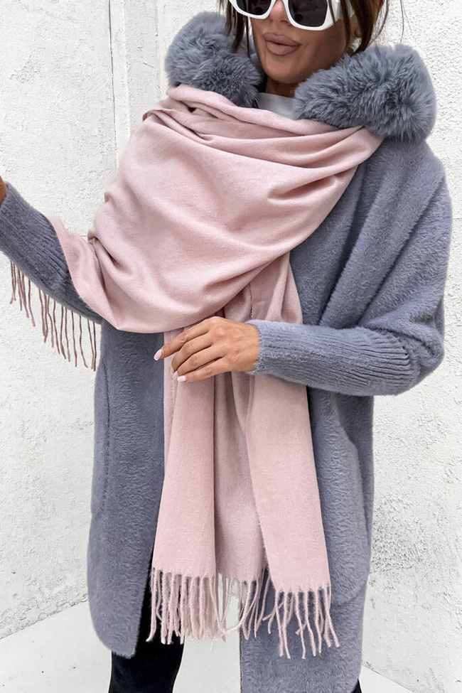 KLASYCZNY SZAL Z FRĘDZLAMI- JASNY RÓŻ