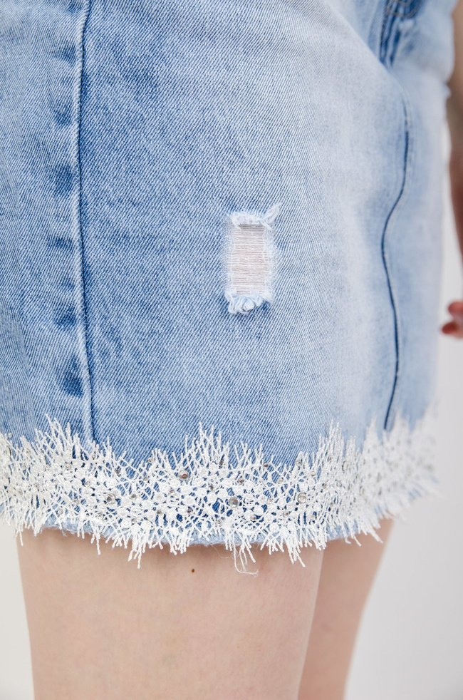 Spódnica jeansowa z koronką i cyrkoniami