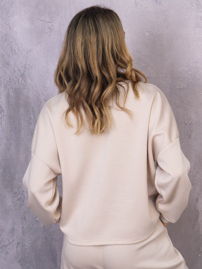 KOMPLET DRESOWY BLUZA Z WYTŁOCZONYM NADRUKIEM+ SPODNIE- BEŻOWY