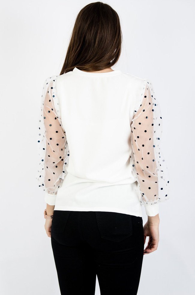 BIAŁA BLUZKA Z TIULOWYMI RĘKAWAMI 