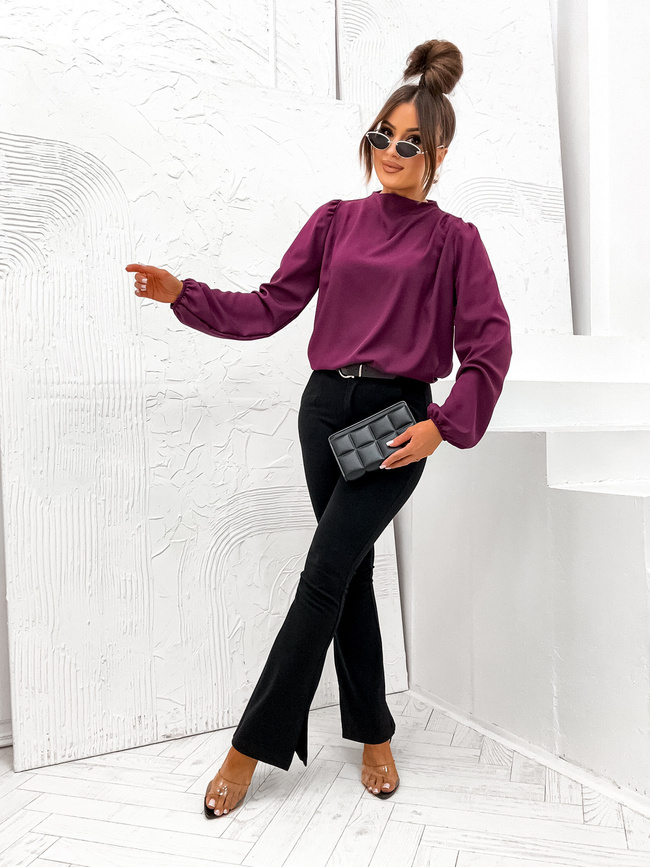 ELEGANCKA BLUZKA Z BUFIASTYMI RĘKAWAMI- BORDOWA