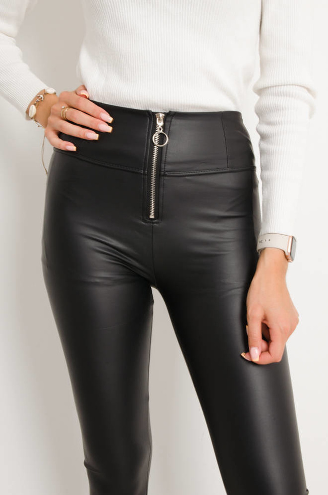 LEGGINSY IMITACJA SKÓRY Z ZAMKIEM
