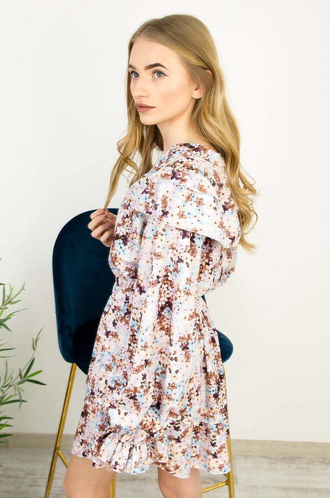 KWIECISTA SUKIENKA Z FALBANAMI ORAZ GUMKĄ W PASIE