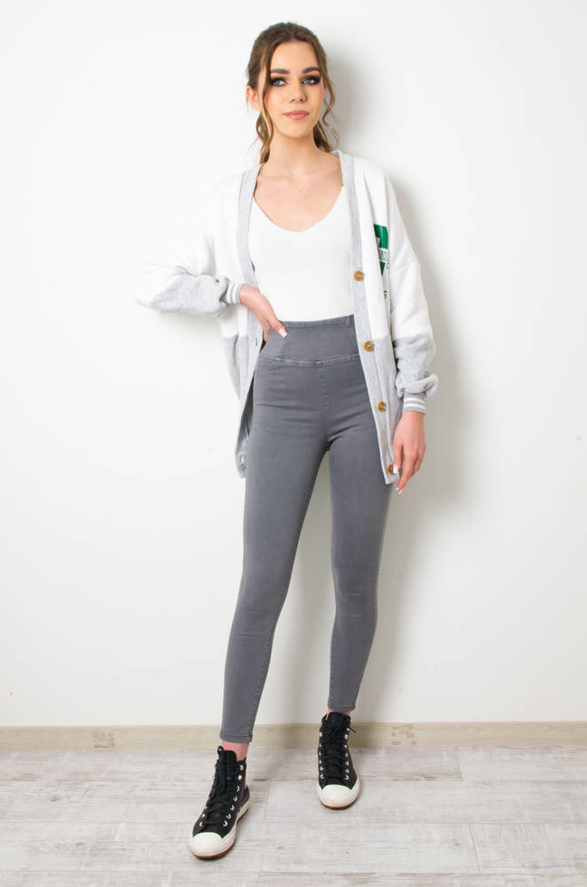 SPODNIE JEGGINSY Z GUMĄ W PASIE - WYSOKI STAN- POLECANE DLA WYSOKICH OSÓB- SZARE