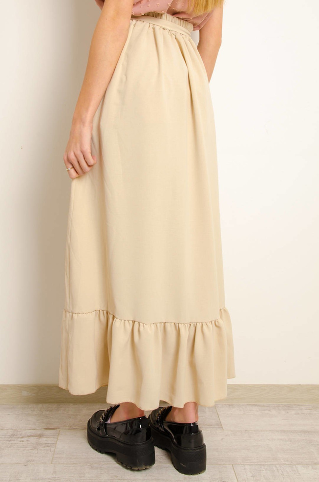 BEŻOWA MAXI SPÓDNICA Z FALBANĄ NA DOLE