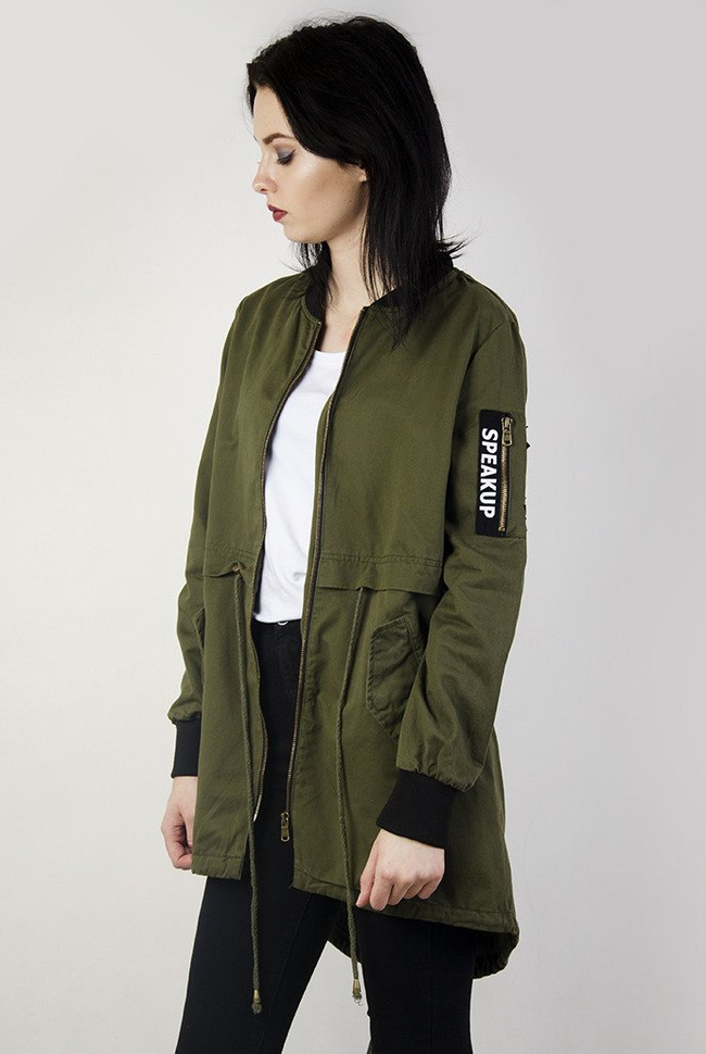 Kurtka parka z naszywką i napisem z tyłu