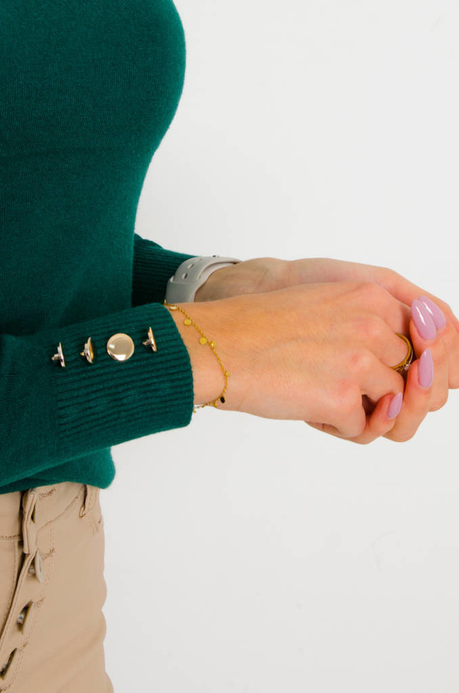 SWETER Z OZDOBNYMI GUZIKAMI Z DEKOLTEM W SEREK-ZIELONY