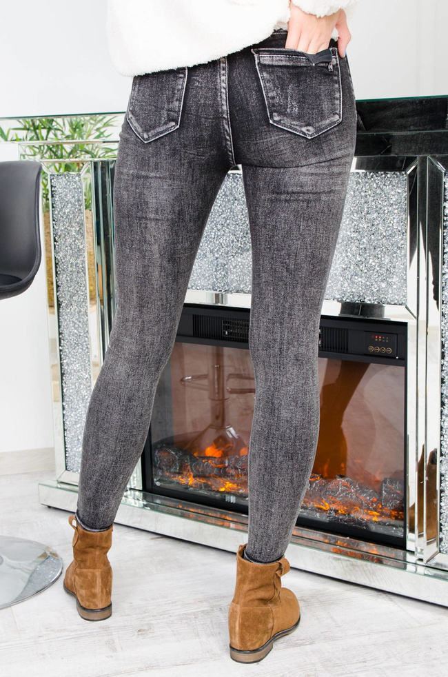 CIEMNO-SZARE SPODNIE JEANOWE Z WYSOKIM STANEM