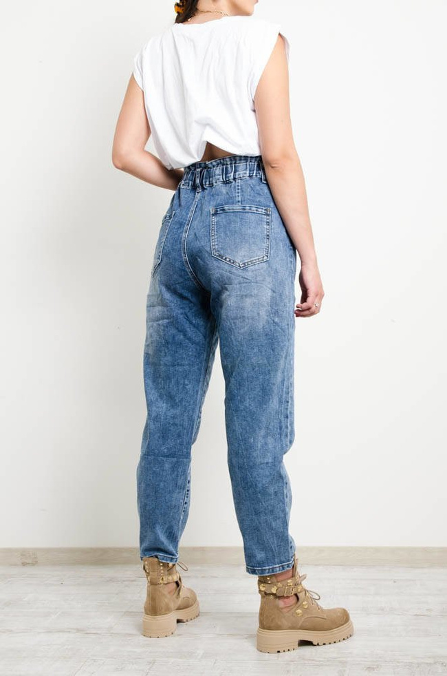 SPODNIE JEANSOWE BAGGY Z GUMĄ W PASIE-WYSOKI STAN