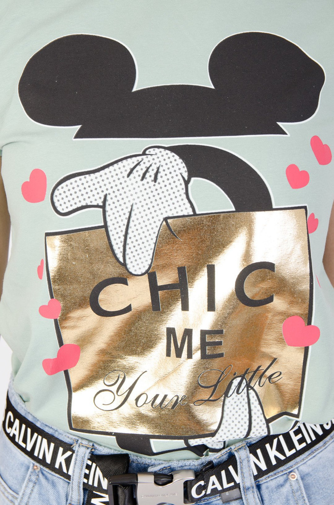 MIĘTOWY T-SHIRT Z NADRUKIEM 