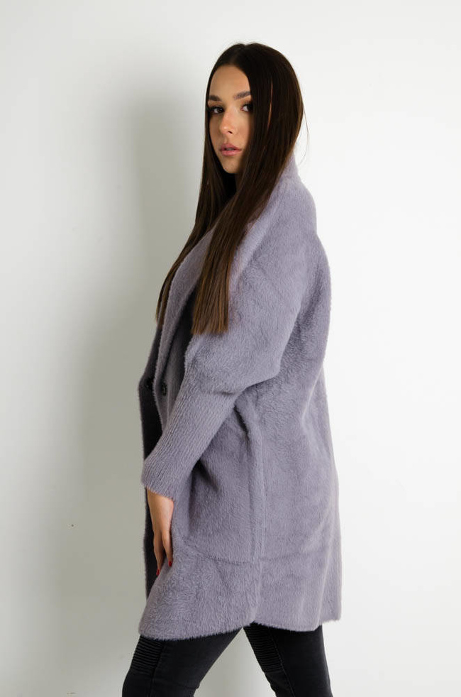 PŁASZCZ DŁUGI WEŁNIANY ALPAKA- SZARY