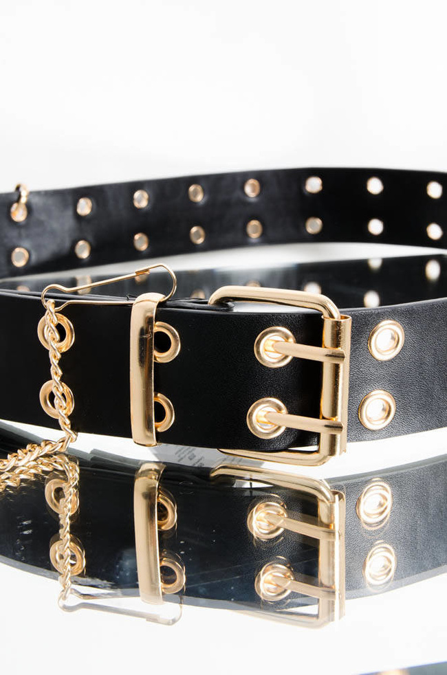 CZARNY PASEK Z OZDOBNYMI KÓŁKAMI I ŁAŃCUSZKIEM 