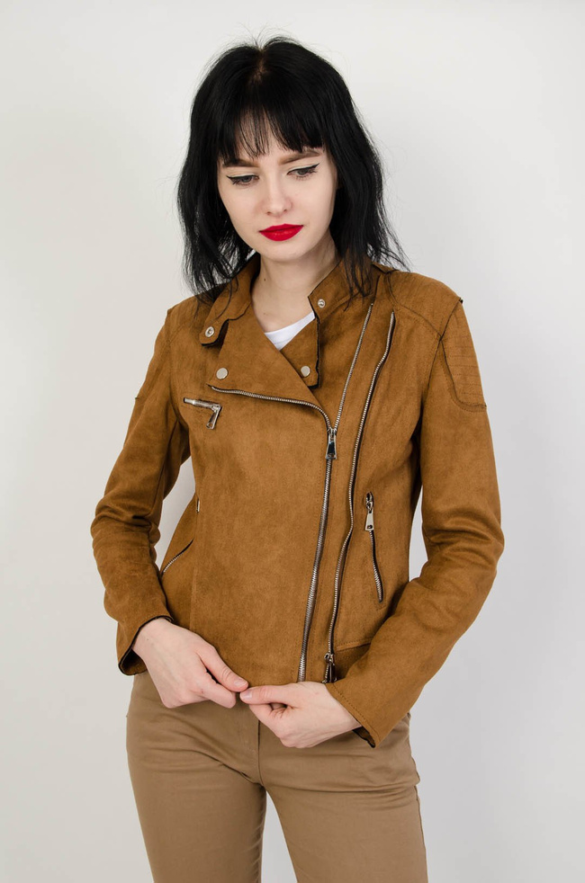 Brązowa zamszowa kurtka ramoneska