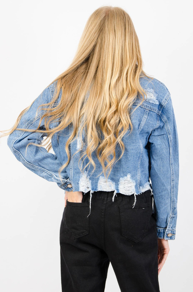 KRÓTKA KURTKA JEANSOWA Z SZARPANIAMI