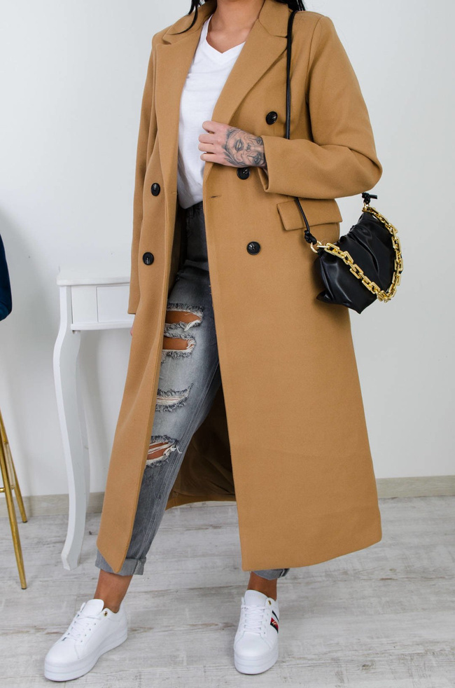 BRĄZOWY DŁUGI PŁASZCZ