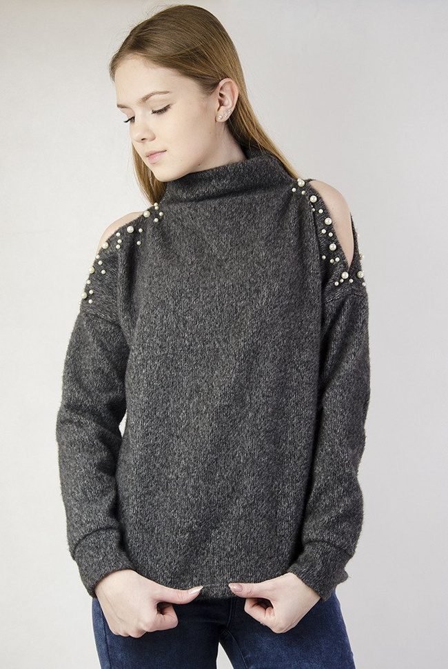 Ciemnoszary sweterek z odkrytymi ramionami