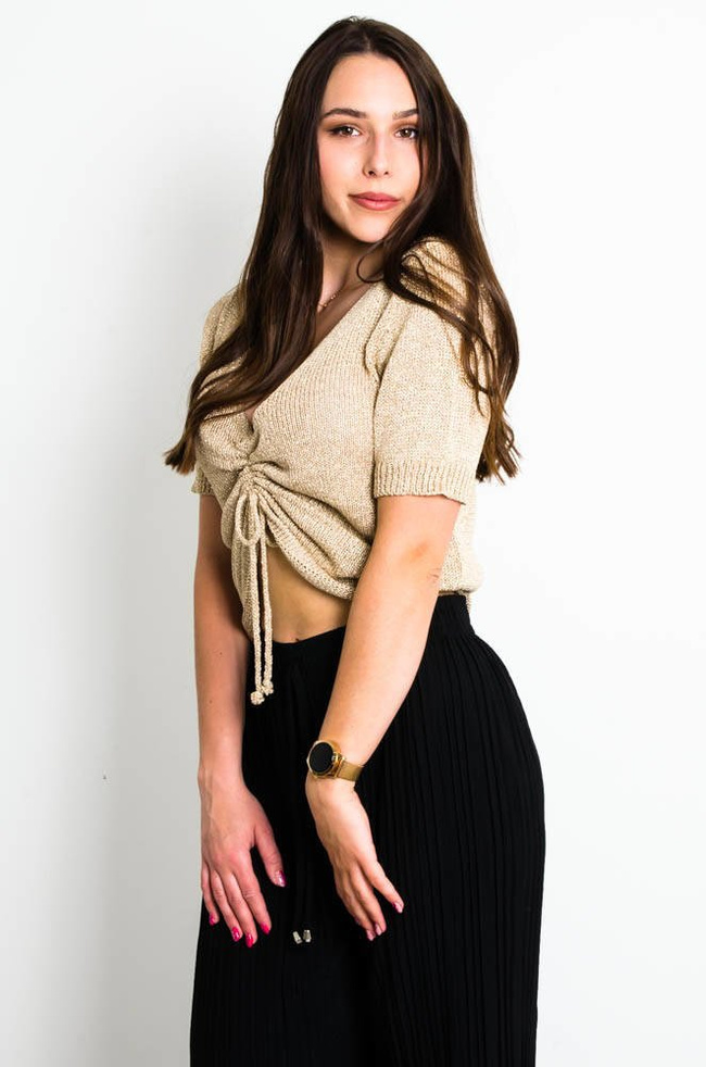 ZŁOTY SWETEREK TOP WIĄZANY- PRZÓD/TYŁ