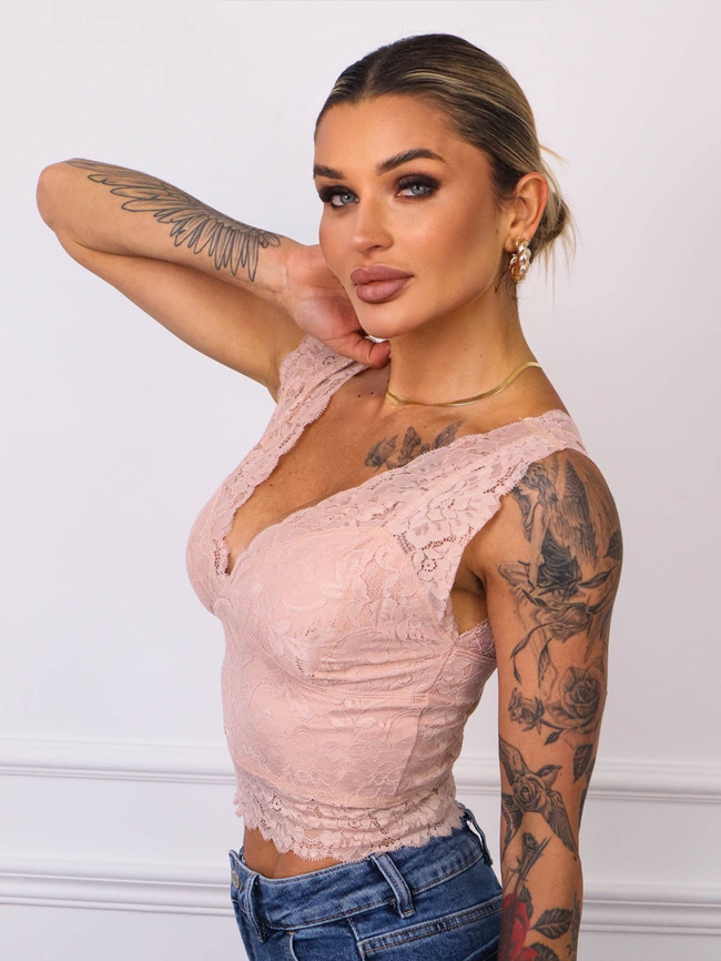 TOP KORONKOWY NA SZEROKICH RAMIĄCZKACH- BRUDNY RÓŻ