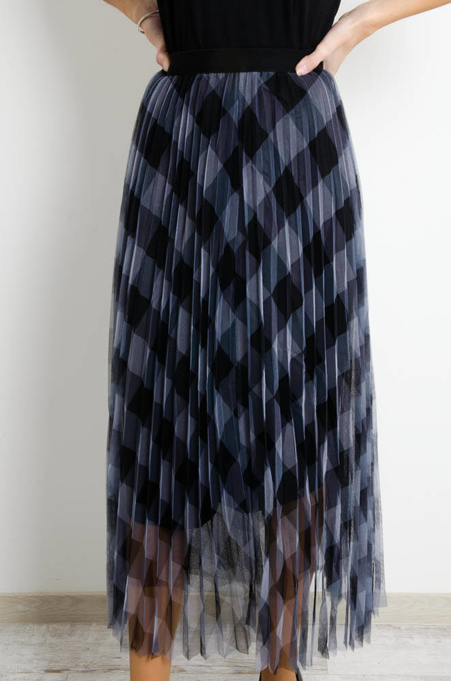 SZARA SPÓDNICA TIULOWA W KRATĘ