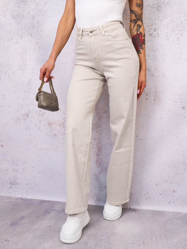 BEŻOWE SPODNIE JEANSOWE Z SZEROKIMI NOGAWKAMI